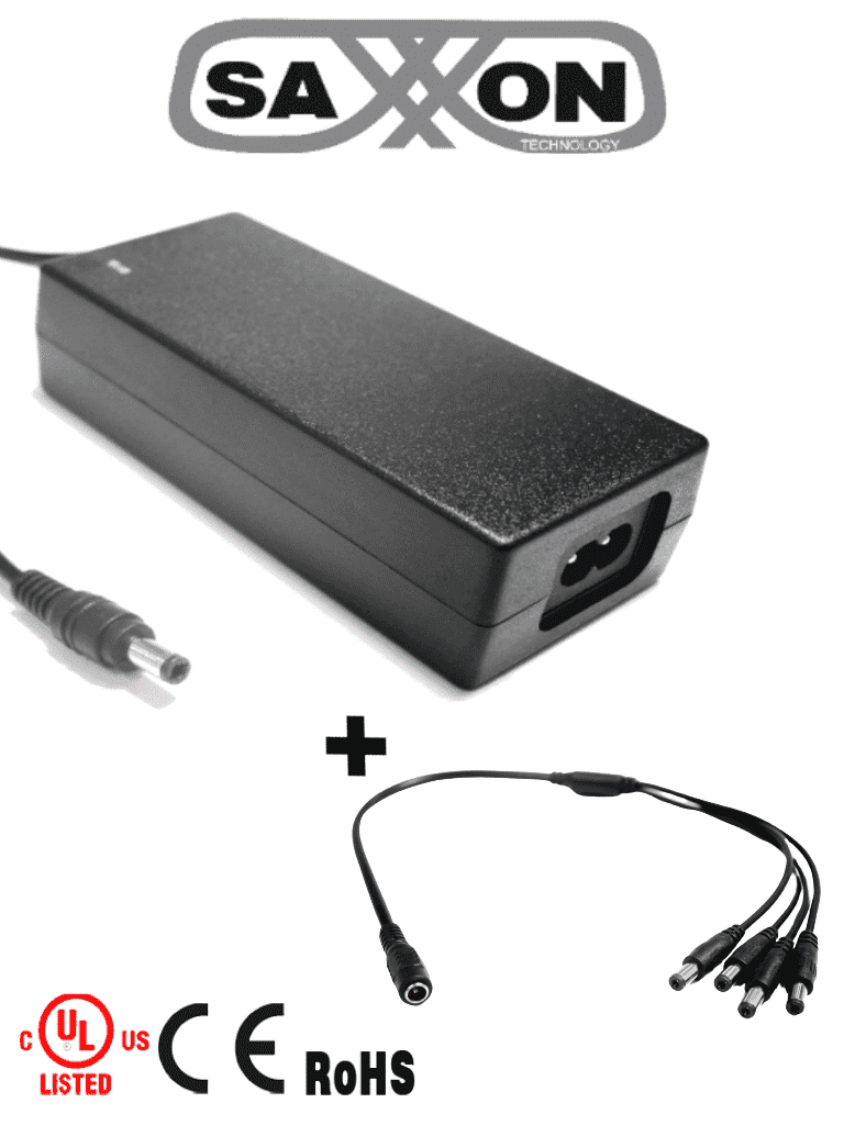 SAXXON PSU1204EPAQ2 - Paquete de Fuente de Poder Regulada de 12 Vcc 4.1 Amperes + Divisor para 4 Camaras/ Color Negro/ Para Usos Multiples: Sistemas de CCTV, Acceso, ETC/ Certificacion UL/ SAXXON PSU1204EPAQ2 - Paquete de Fuente de Poder Regulada de 12 Vcc 4.1 Amperes + Divisor para 4 Camaras/ Color Negro/ Para Usos Multiples: Sistemas de CCTV, Acceso, ETC/ Certificacion UL/